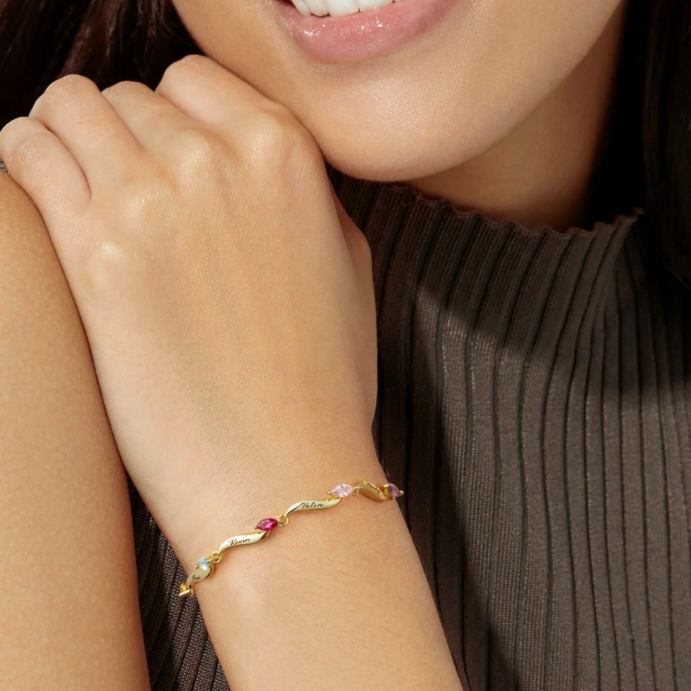 Name Custom Bracelet With Birthstones