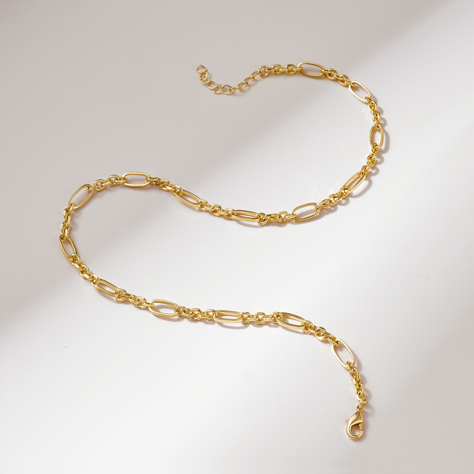 14K Gold Plated Textured Alternate Links Necklace