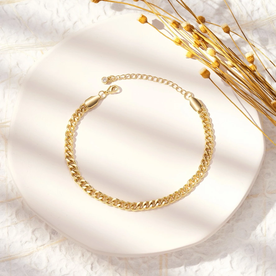 6mm 14K Gold Cuban Link Anklet Bracelet