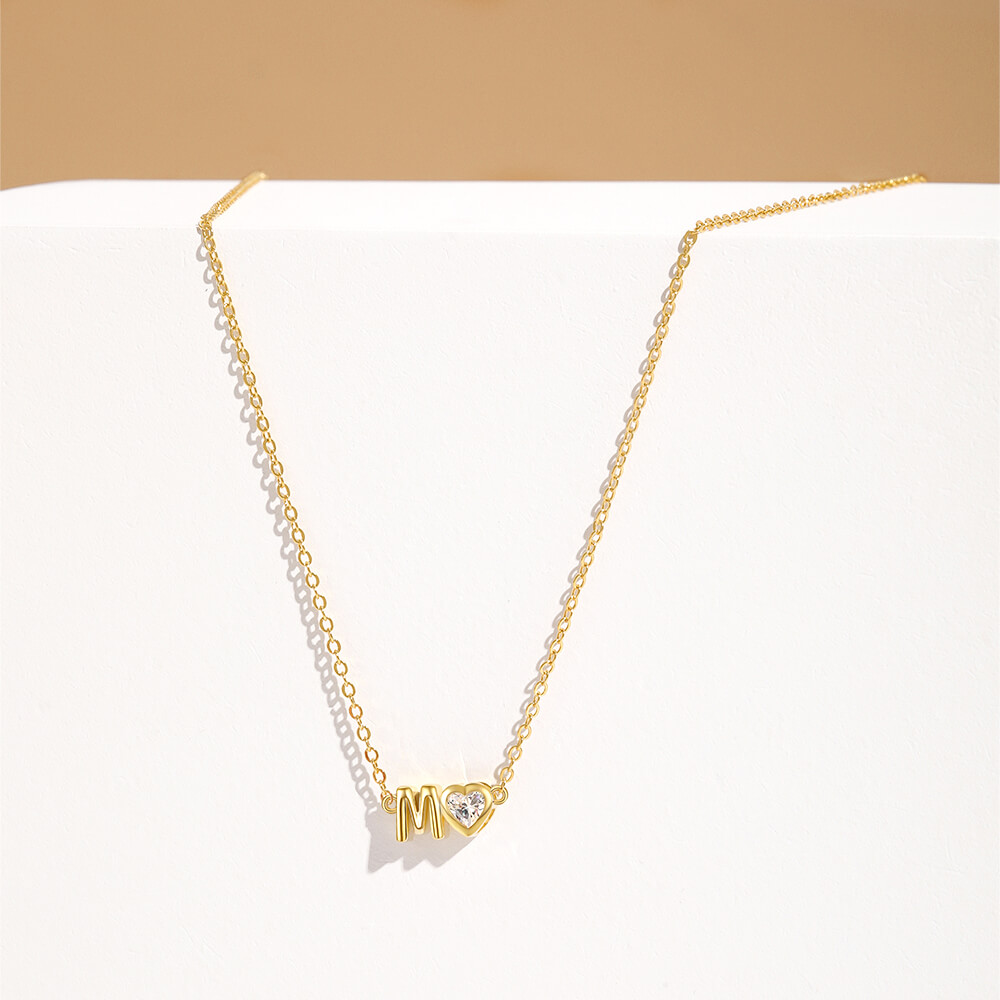 3D Bubble Letter with Moissanite Heart Necklace