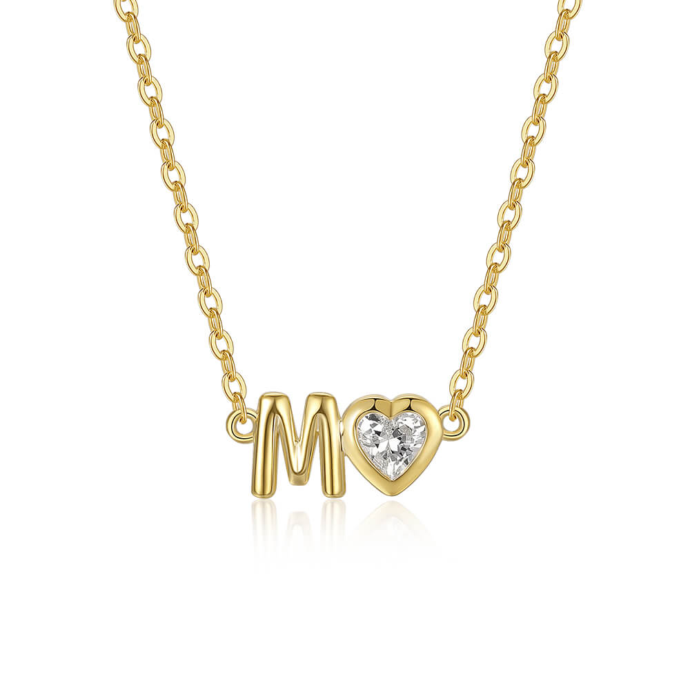 3D Bubble Letter with Moissanite Heart Necklace
