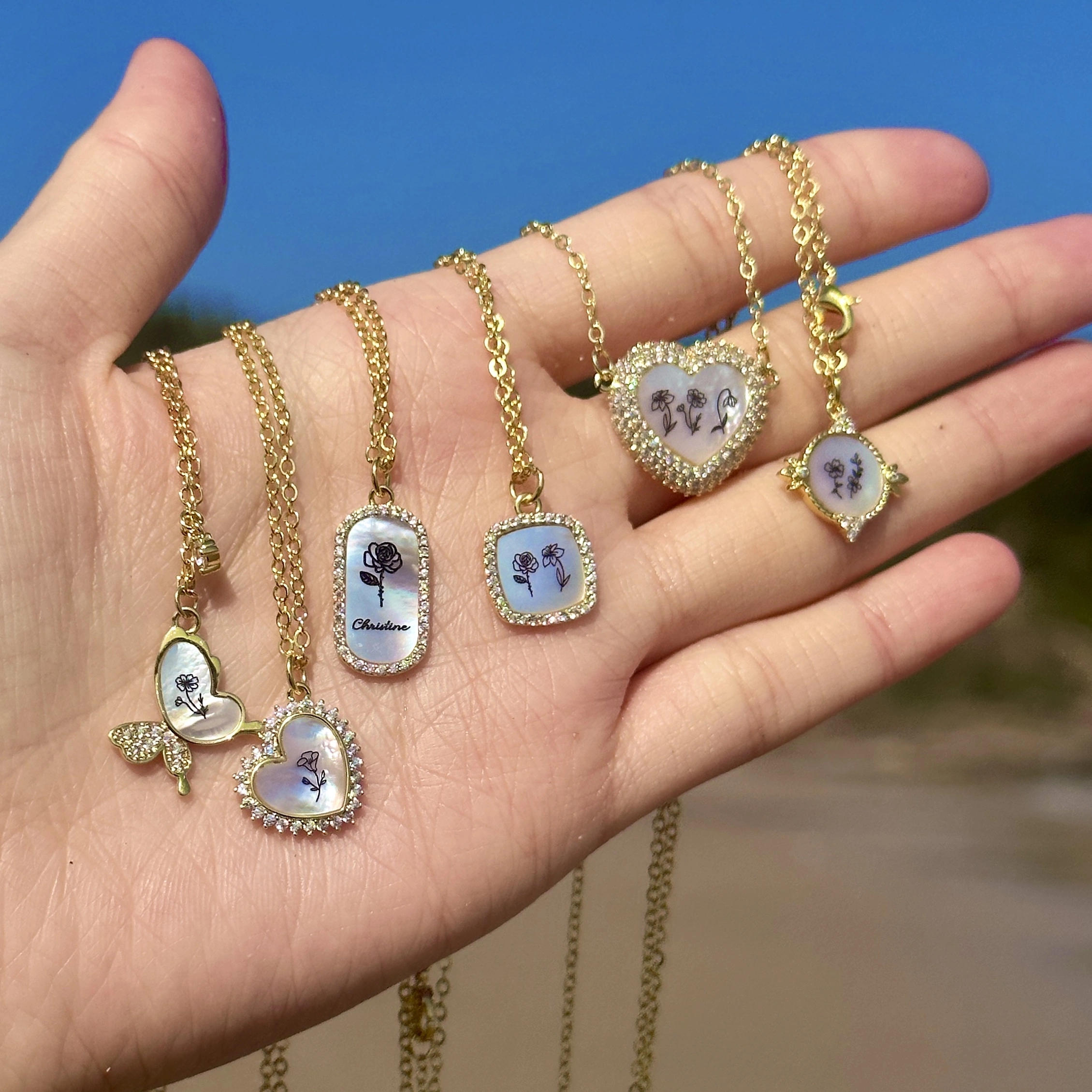 Custom Birth Flower Diamond Heart Necklace