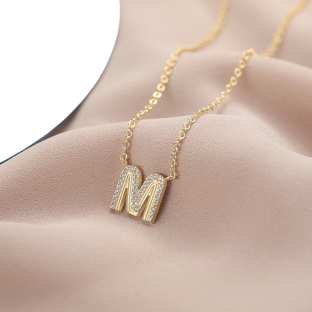 Moissanite Detail Retro Fluted Letter Necklace
