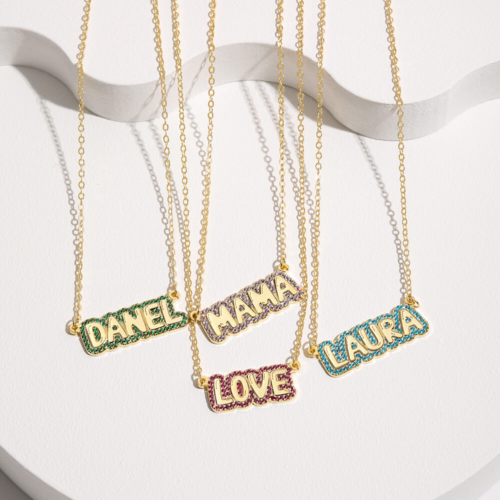 Bubble Name with Rainbow Outline Necklace