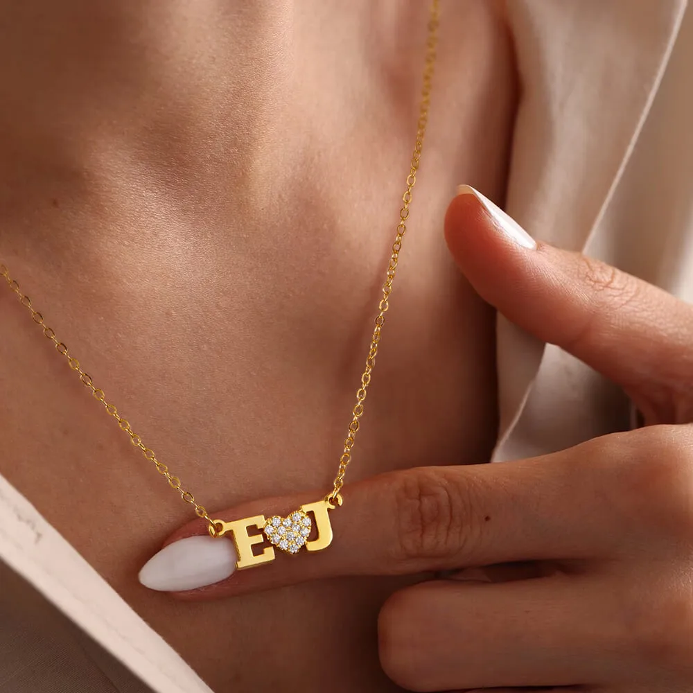  Personalized Two Letter with Heart Necklace