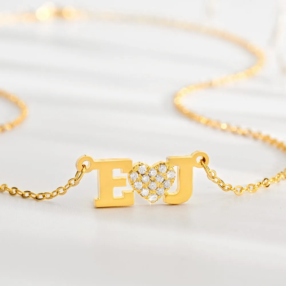  Personalized Two Letter with Heart Necklace