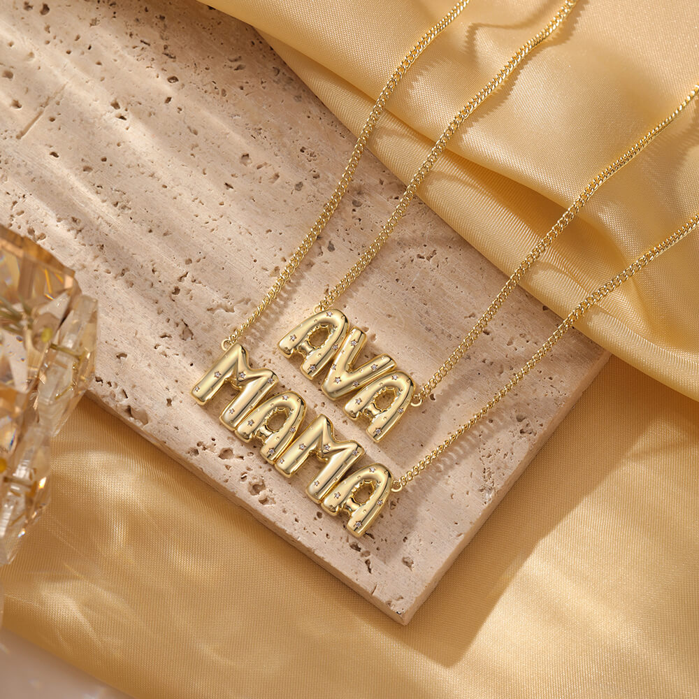 Inlay Moissanite Name Bubble Necklace