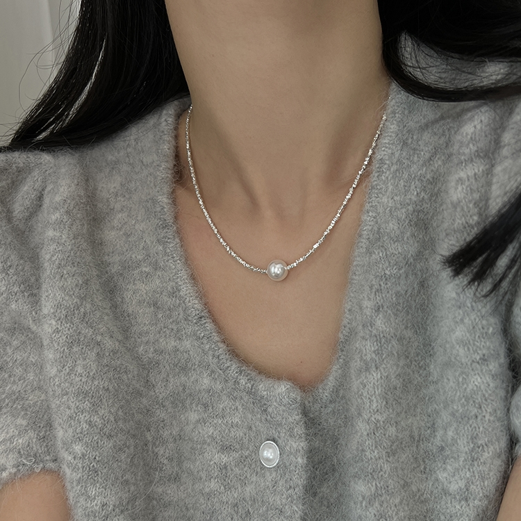 Crushed Silver and Pearl Necklace