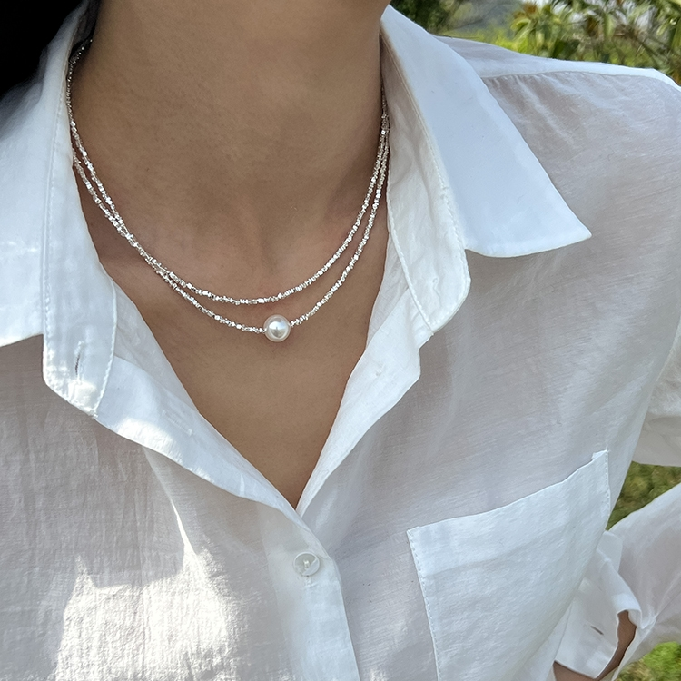 Crushed Silver and Pearl Necklace