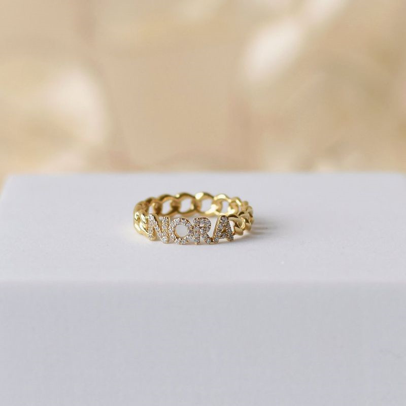 925 Silver Openwork Link Name Full Diamond Ring