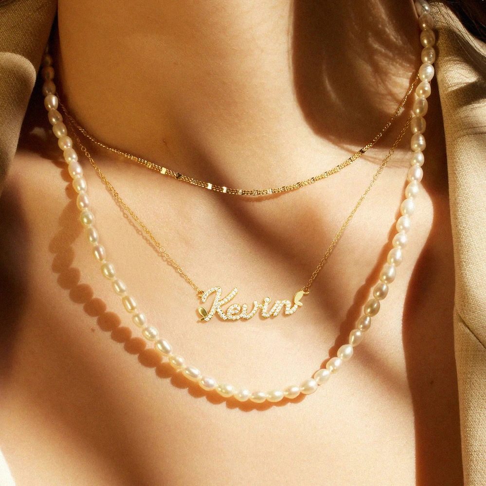 Custom Diamond Name Necklace With Irregular Hearts