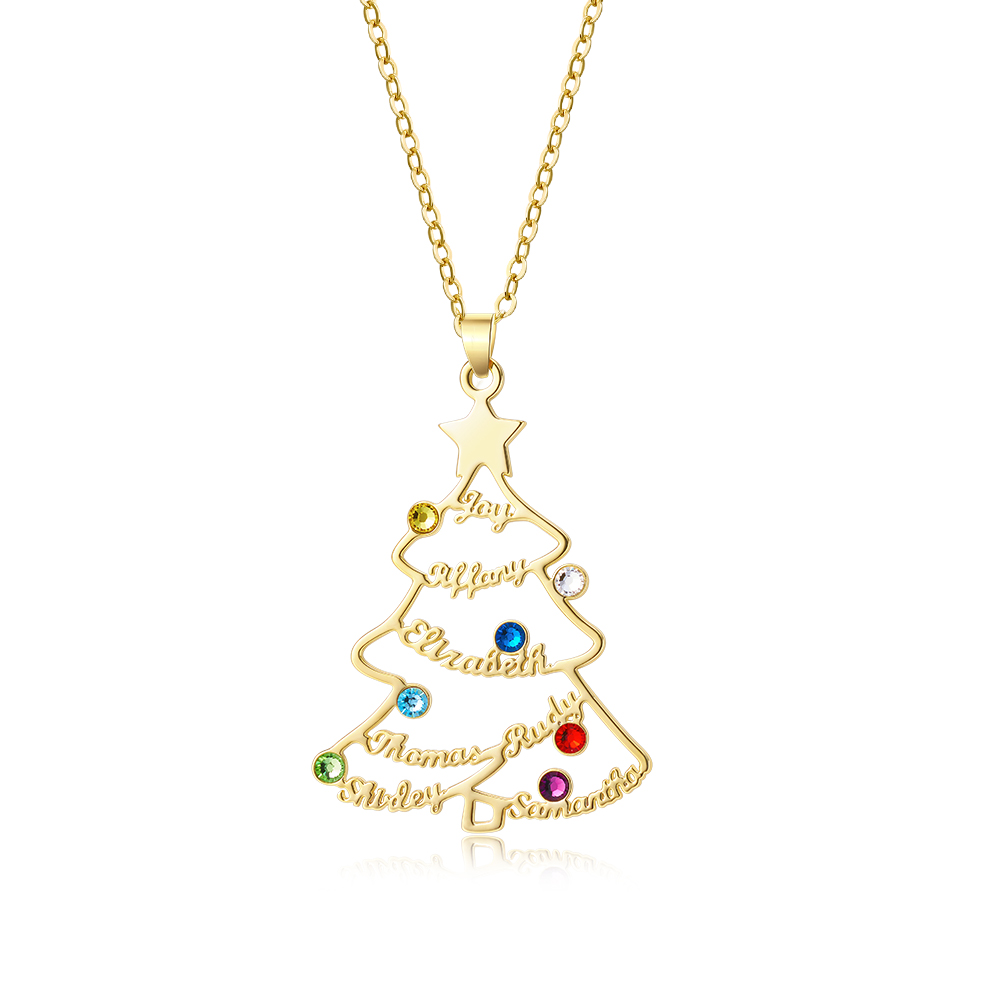 Christmas Tree Name Necklace With Colorful Diamond