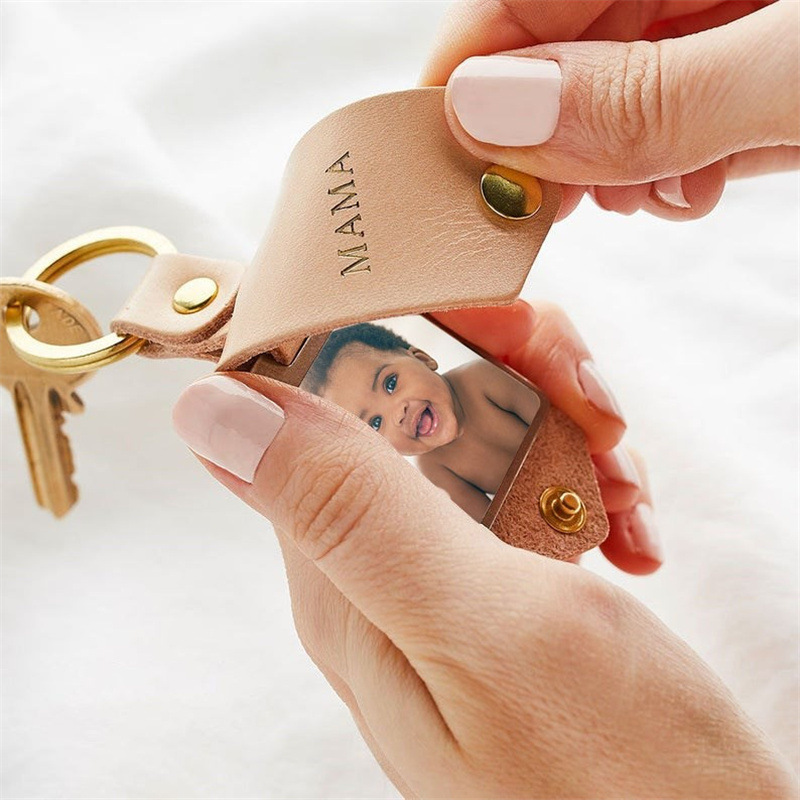 Personalized Leather Photo Keychain Keyring