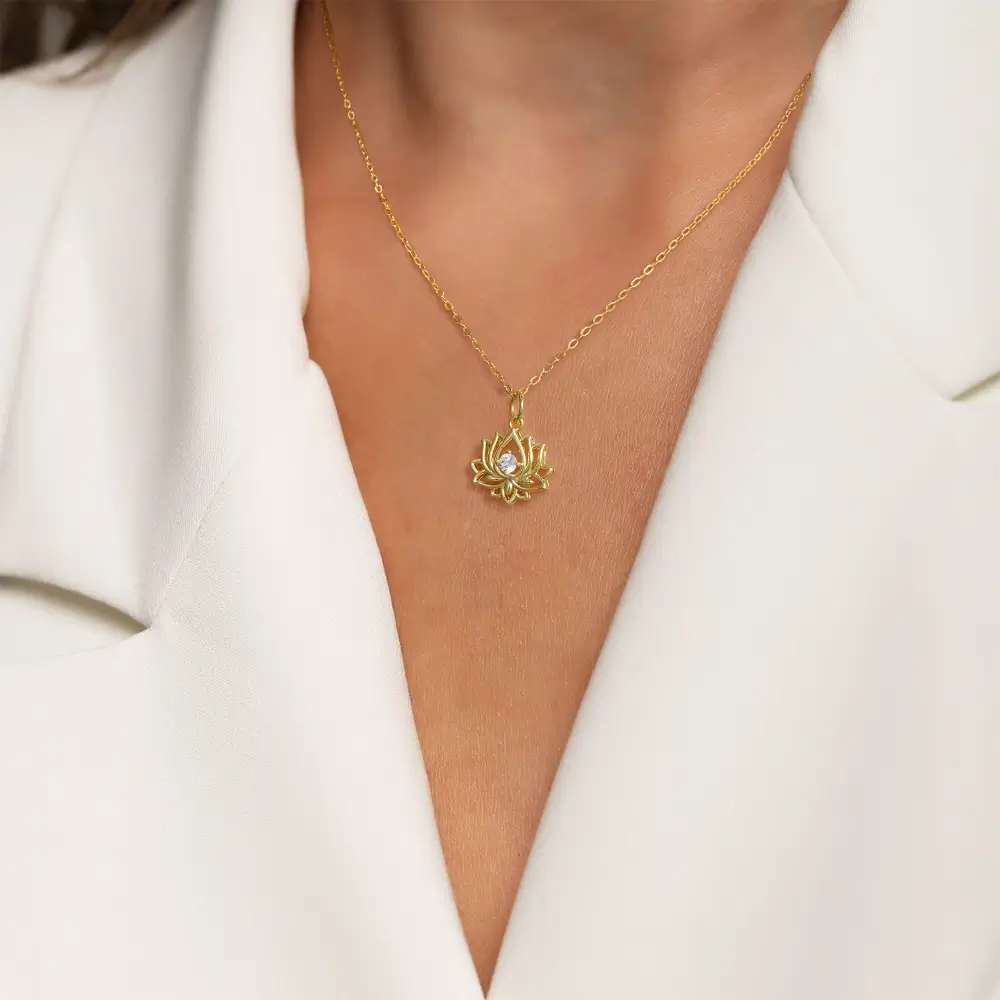 14K Gold Plated Yoga Floral Pendant Necklace