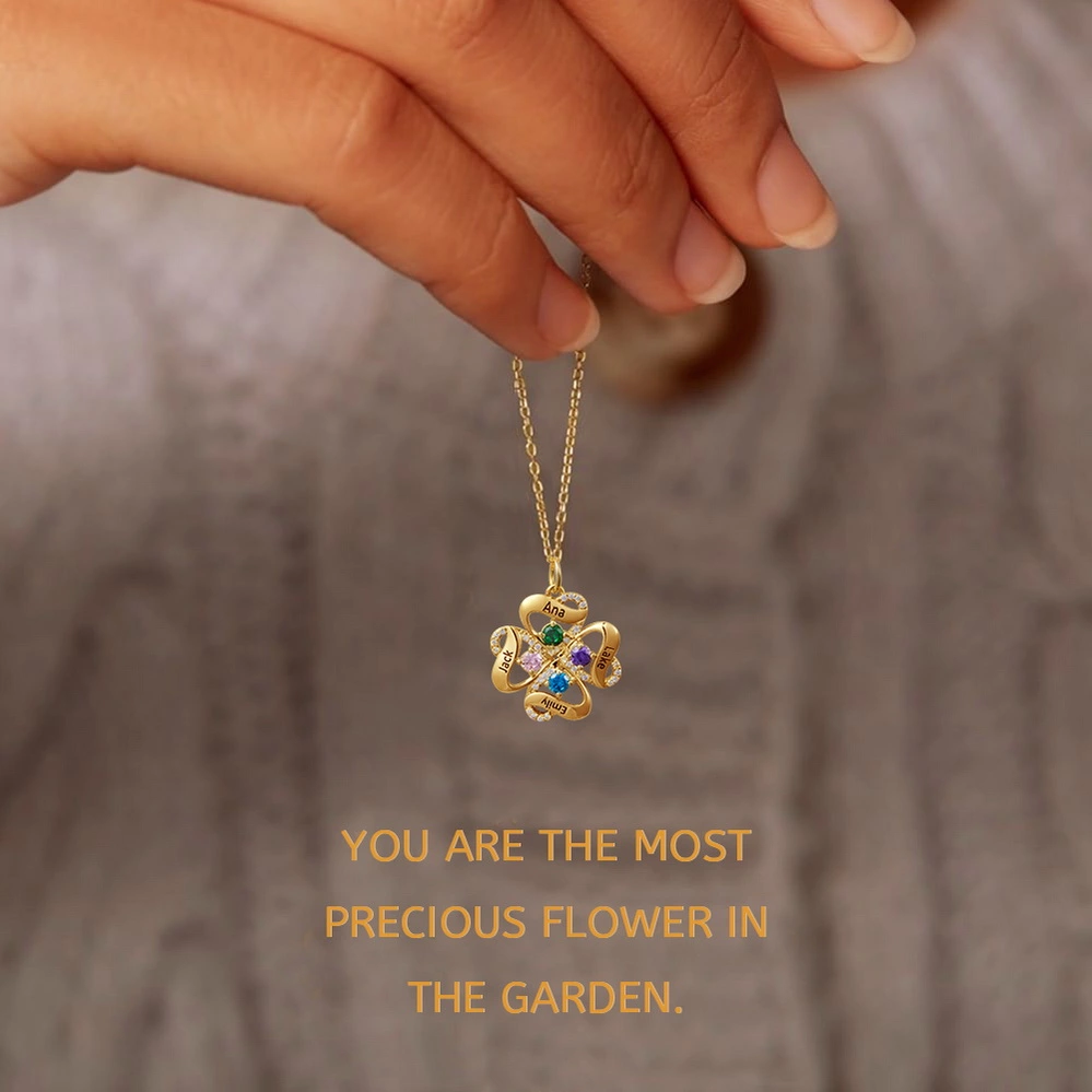 Four-leaf clover heart birthstone necklaces for her