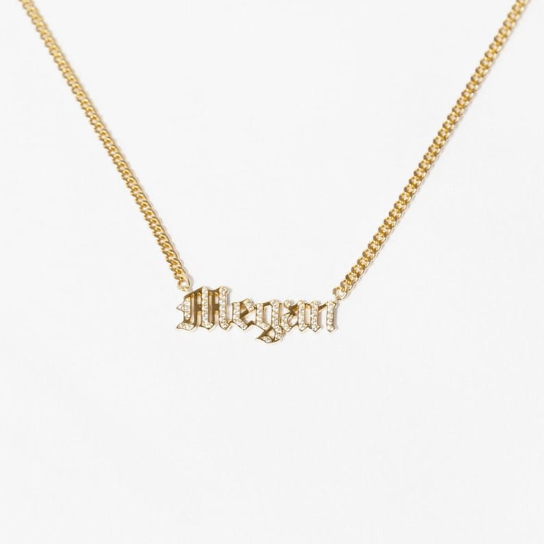 Curb Chain Gothic Name Necklace 