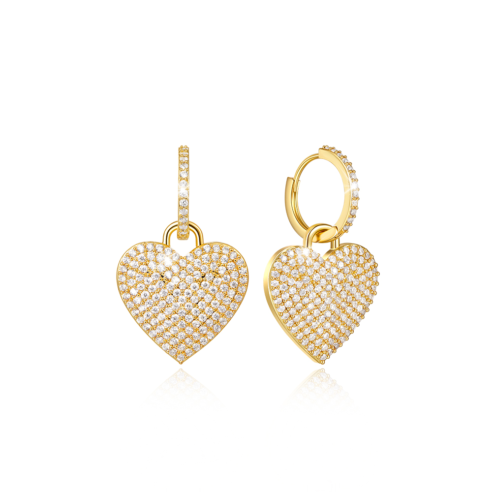 Puffy Heart Earring With Shining Stones
