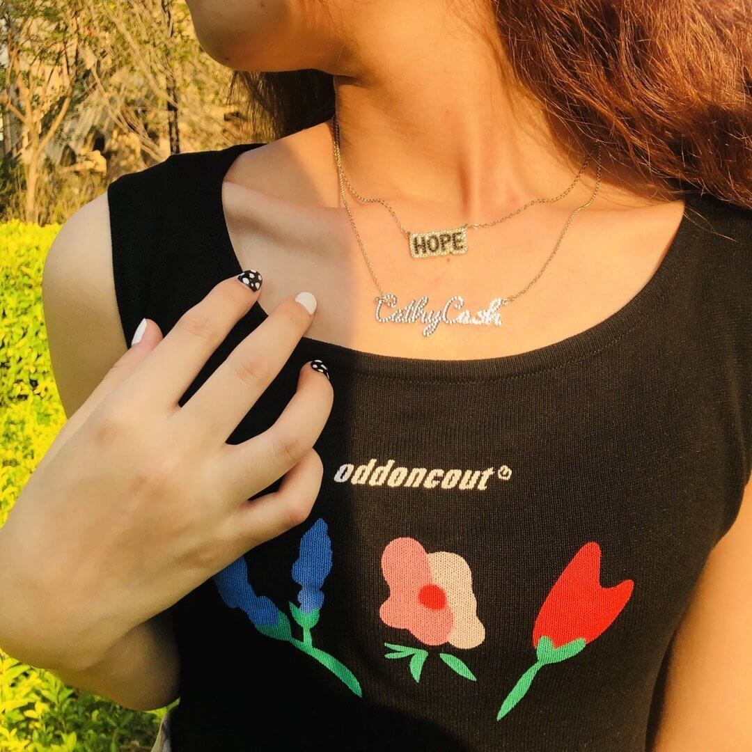 Large Bubble Name Necklace with Black CZ