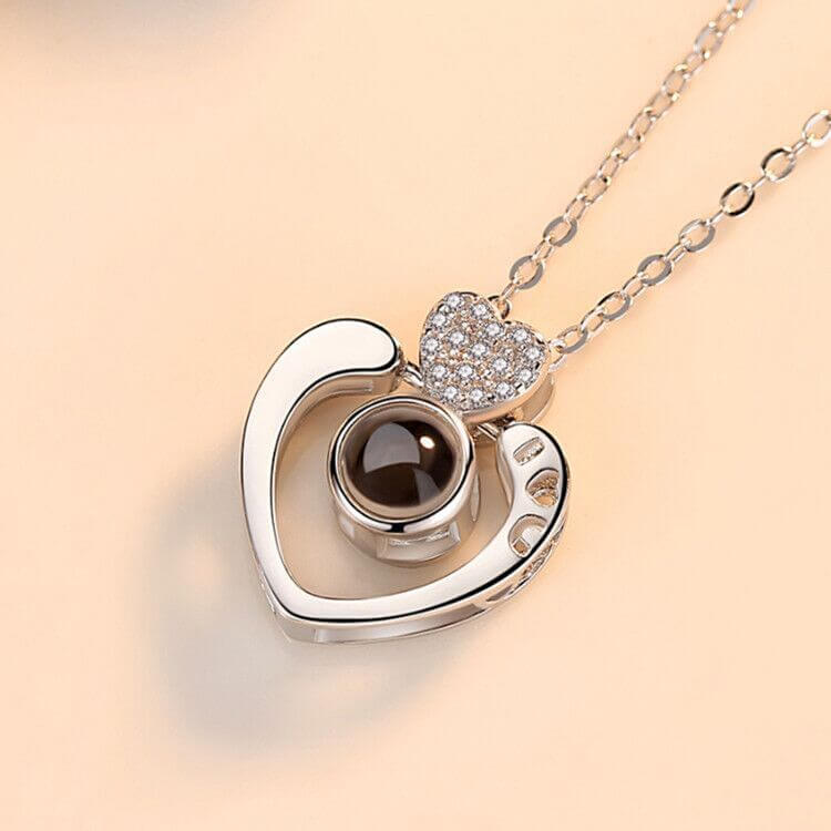 Personalized Double Heart Projection Necklace