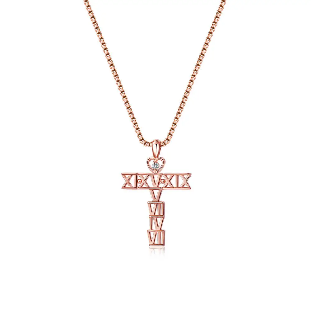 Personalized Cross Necklace Rose Gold