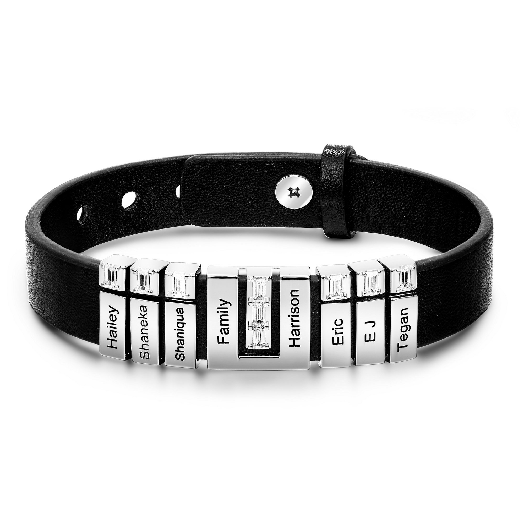 Personalized Leather Bracelet With 5 Adjustable Beads For Dad