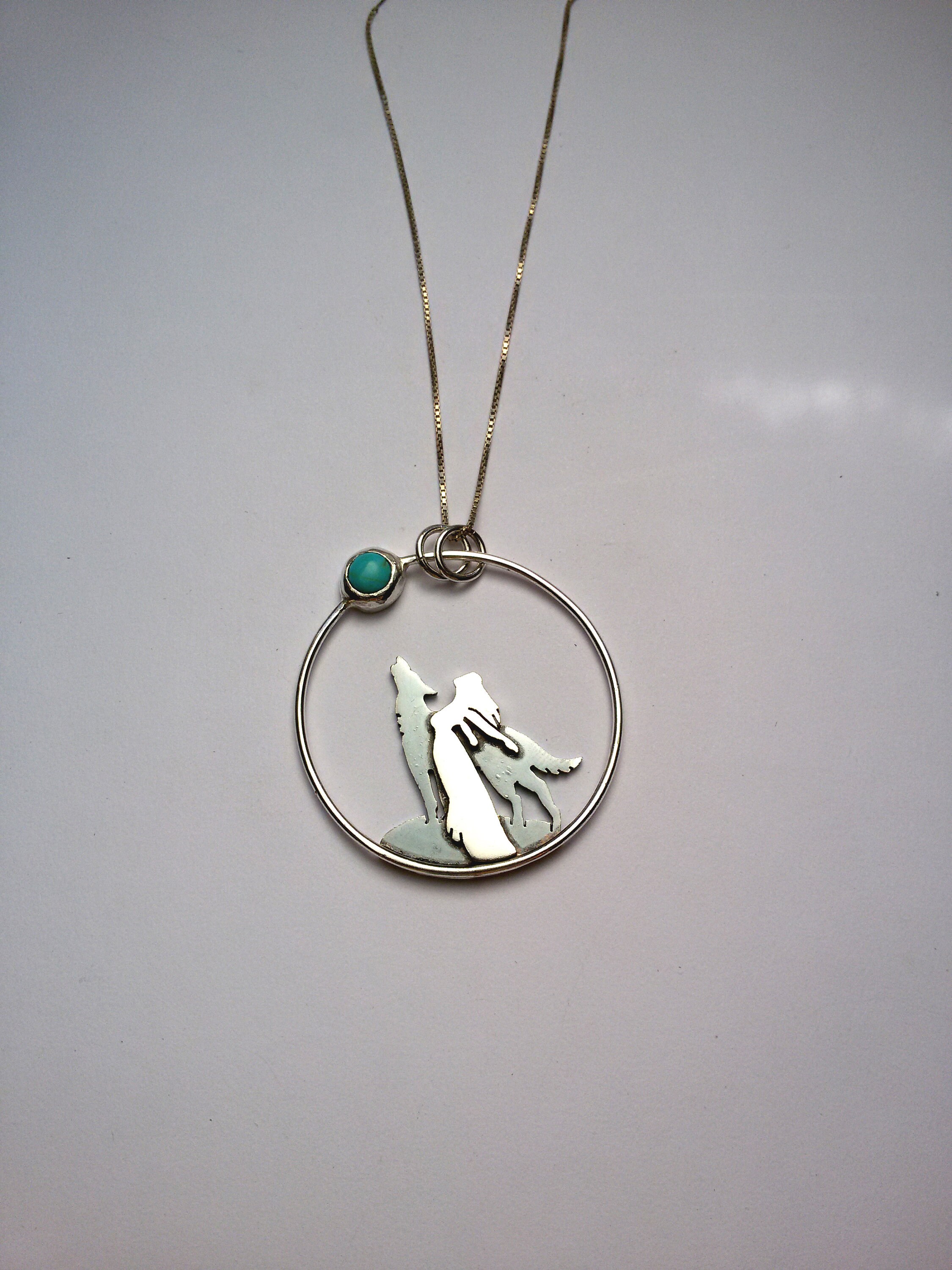 Wolf and Woman Howling at the Moon Necklace