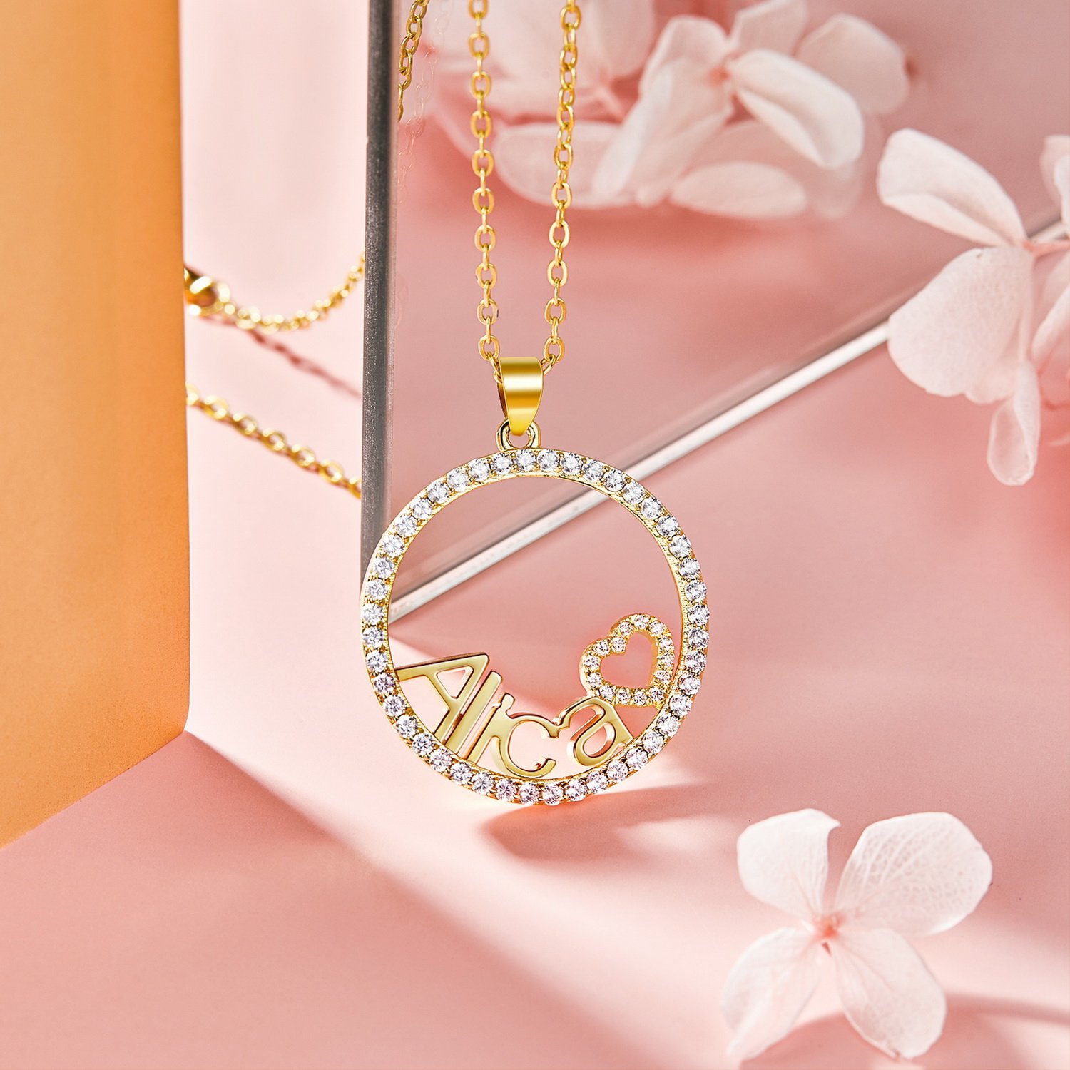 Personalized Circle Name Necklace with Heart