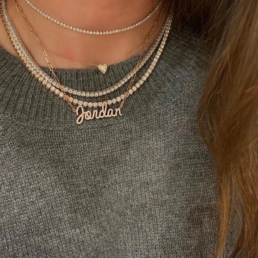 Paperclip Diamond Script Name Necklace in Sterling Silver