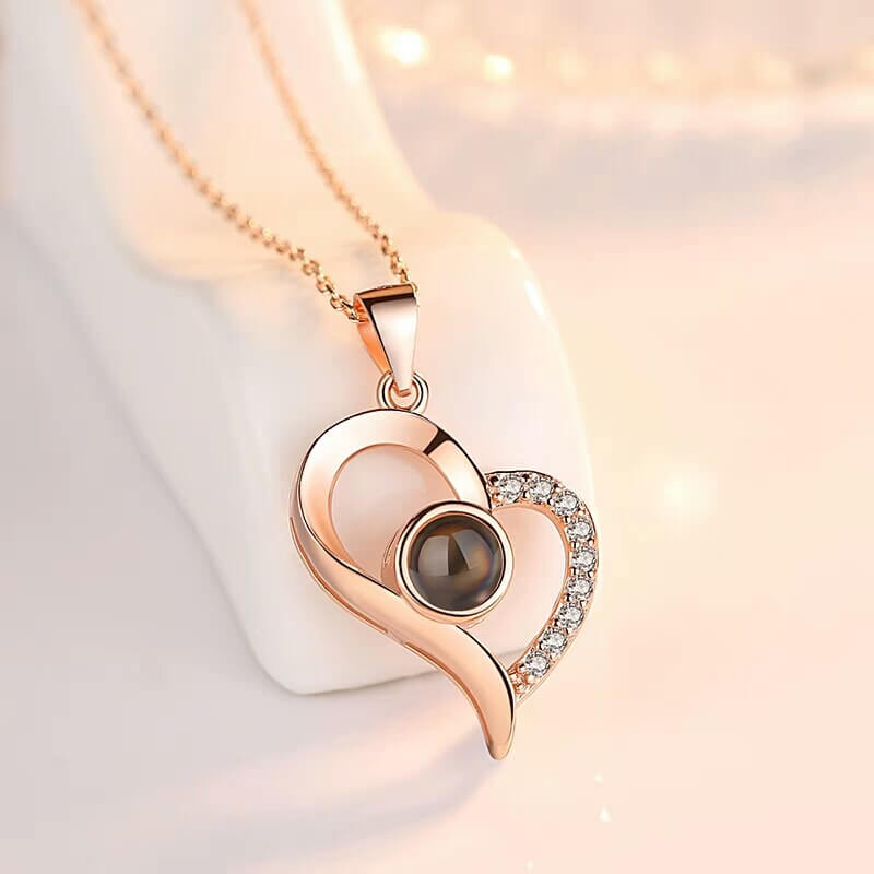 Custom Peach Heart Photo Projection Necklace