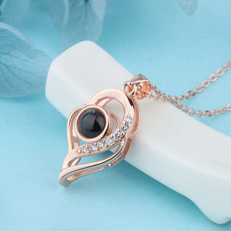 Personalized Rhinestone Hollow Heart Projection Necklace