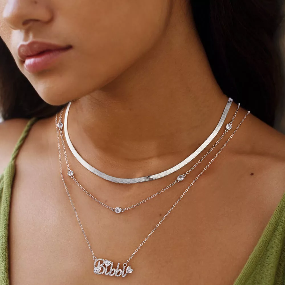 Layered Name Necklace With Heart