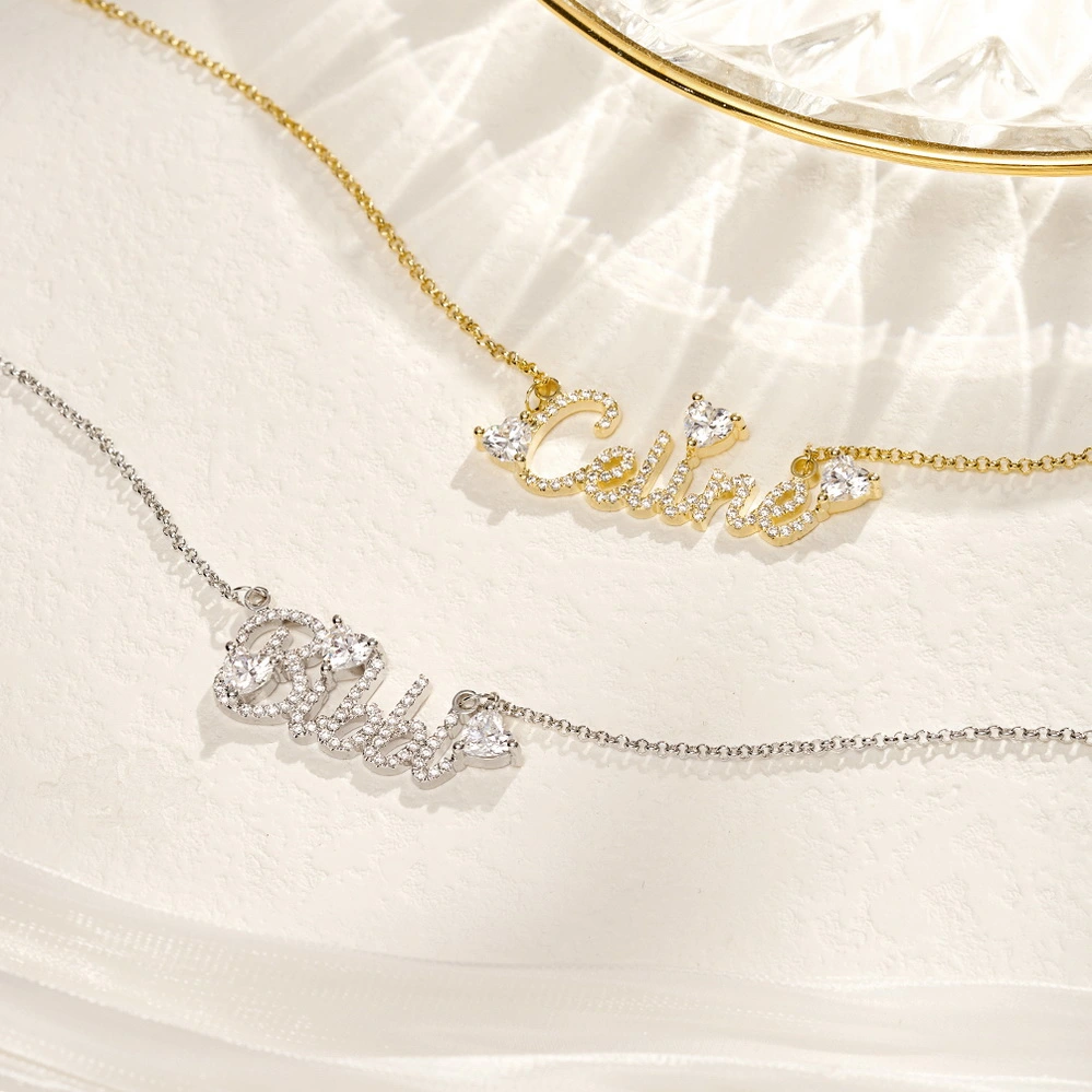 Custom Diamond Name Necklace with Sweet Heart