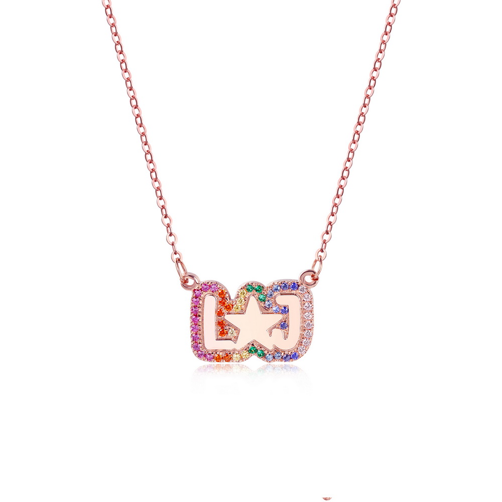 Large Bubble Name Necklace with Rainbow Outline