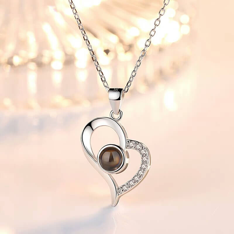 Custom Peach Heart Photo Projection Necklace