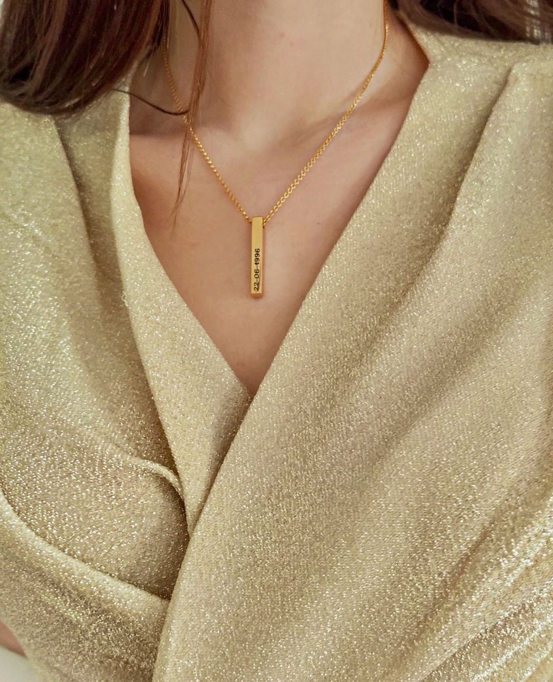 Engraved 4 Sides Names Vertiacal Bar Necklace