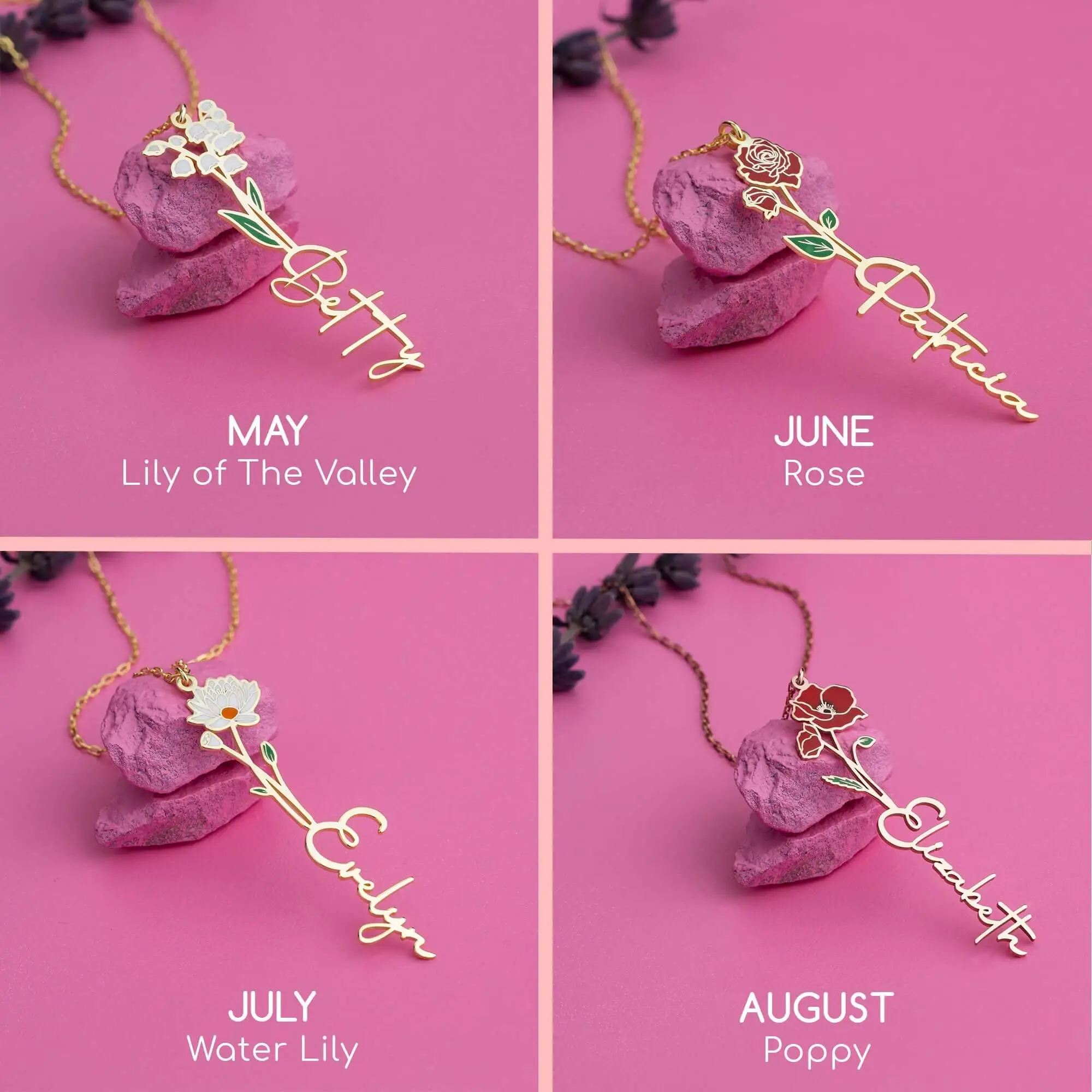 Custom Name Necklace with Birth Flower