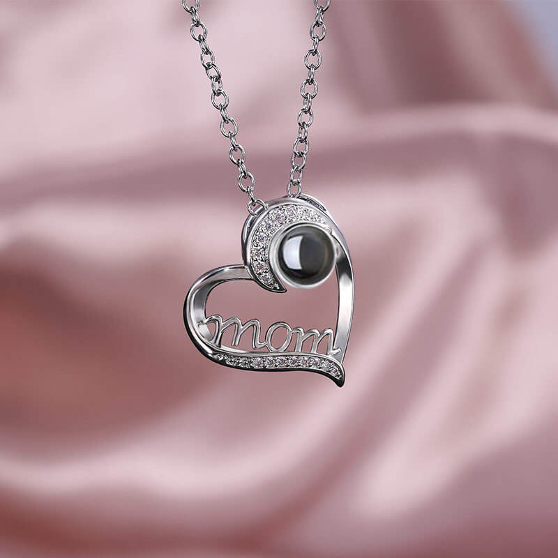 Personalized Mom Heart Photo Projection Necklace