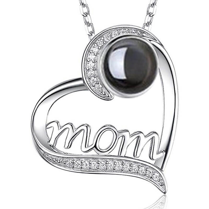 Personalized Mom Heart Photo Projection Necklace