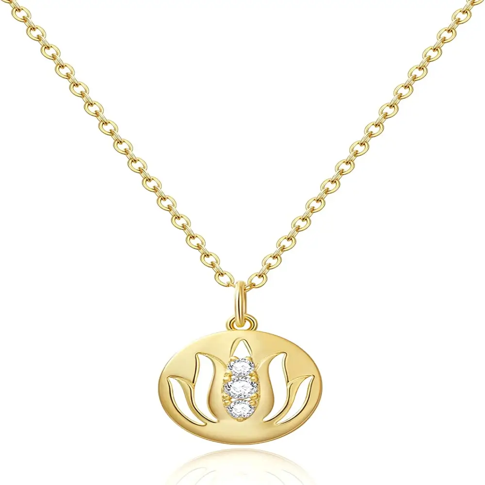 Lotus Flower Pendant Necklace With Cubic Zirconia 