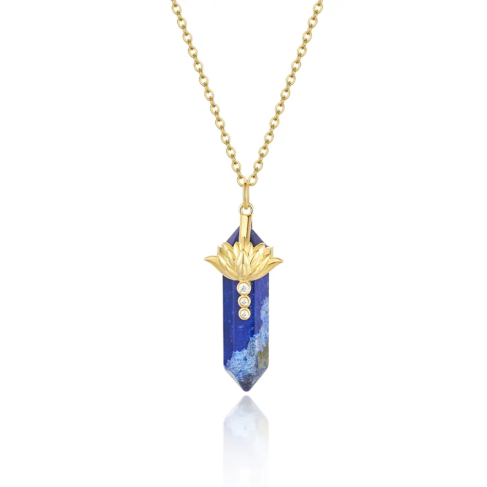 Lapis Lazuli Crystal Necklace With Lotus Flower