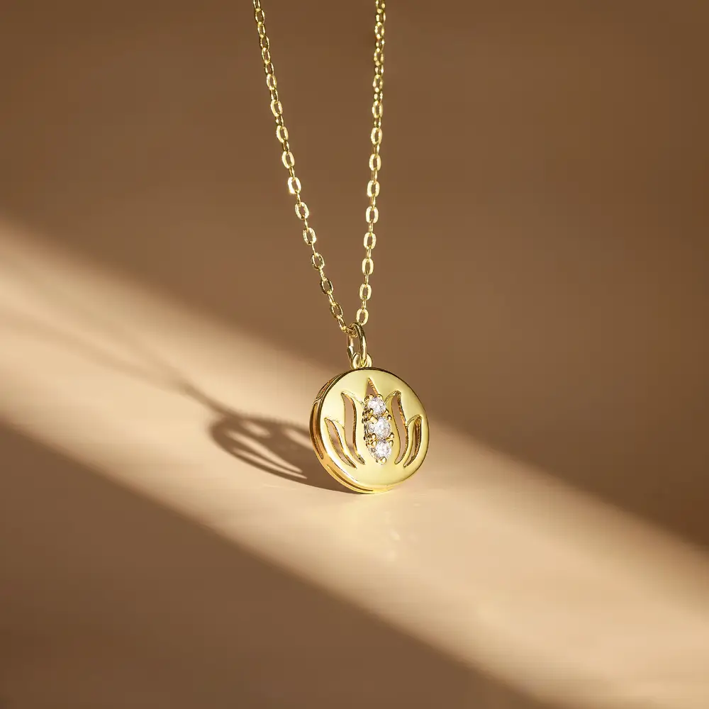 Lotus Flower Pendant Necklace With Cubic Zirconia 