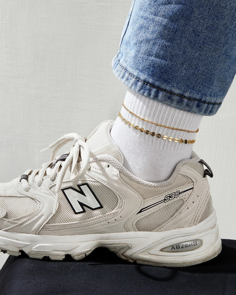 Sequin Anklet With Chain Bead Anklet