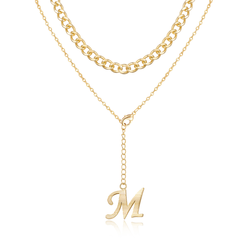 Gold Layered Initial Necklace Cuban 