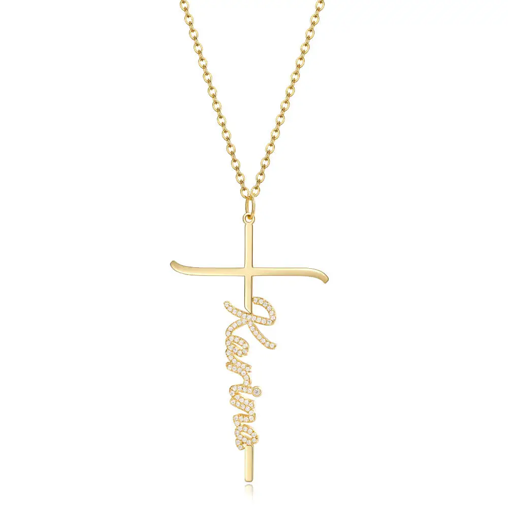 Custom Sparkling Cross Name Necklace