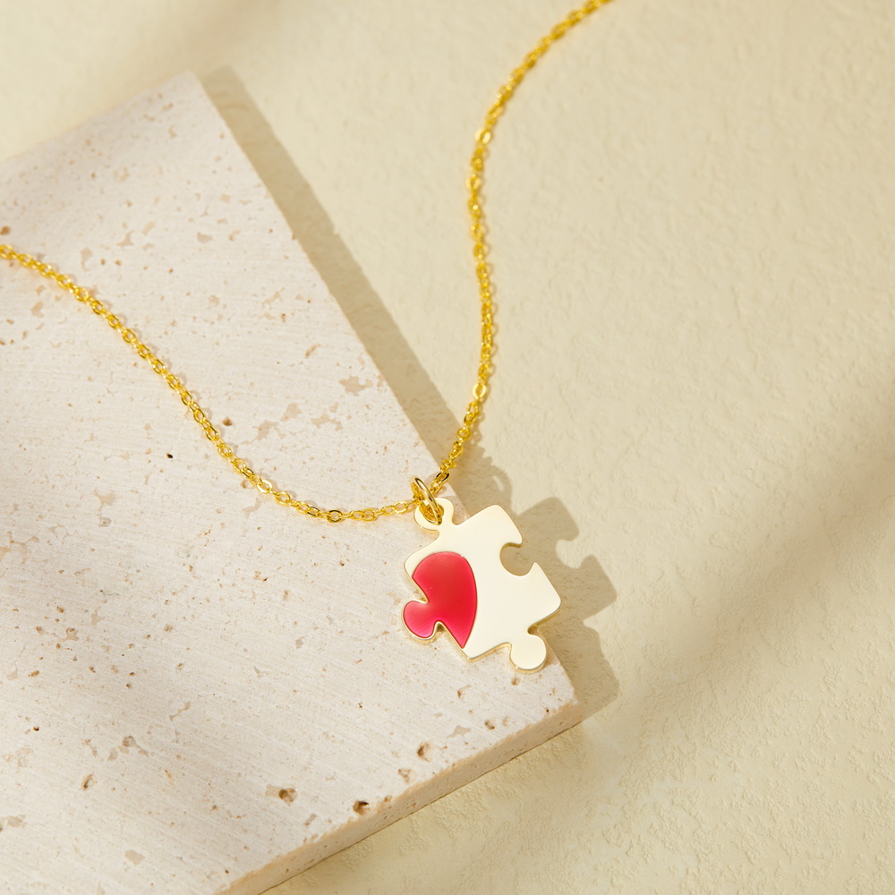 2PCS Love Heart Puzzle Pendant Necklace