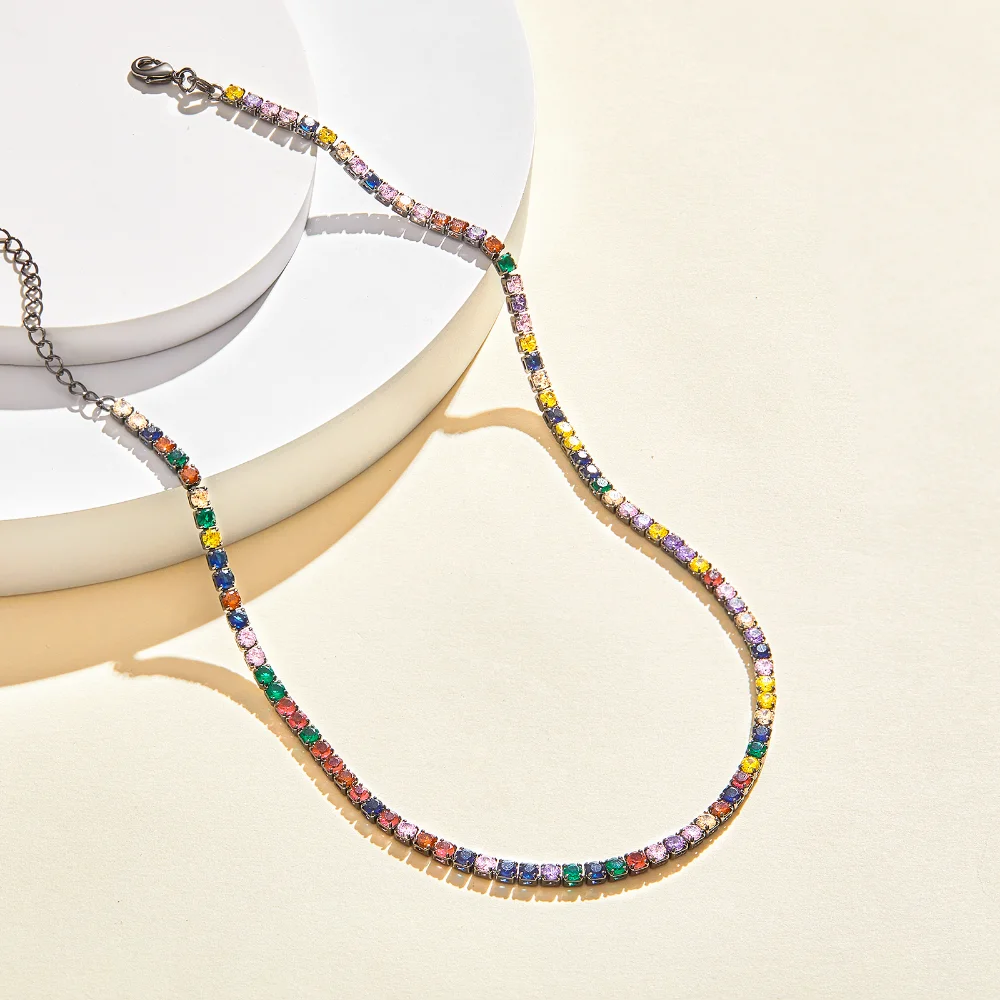 Rainbow Square Tennis Necklace