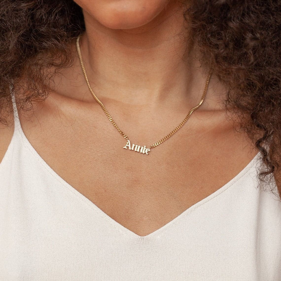 Curb Chain Gothic Name Necklace 