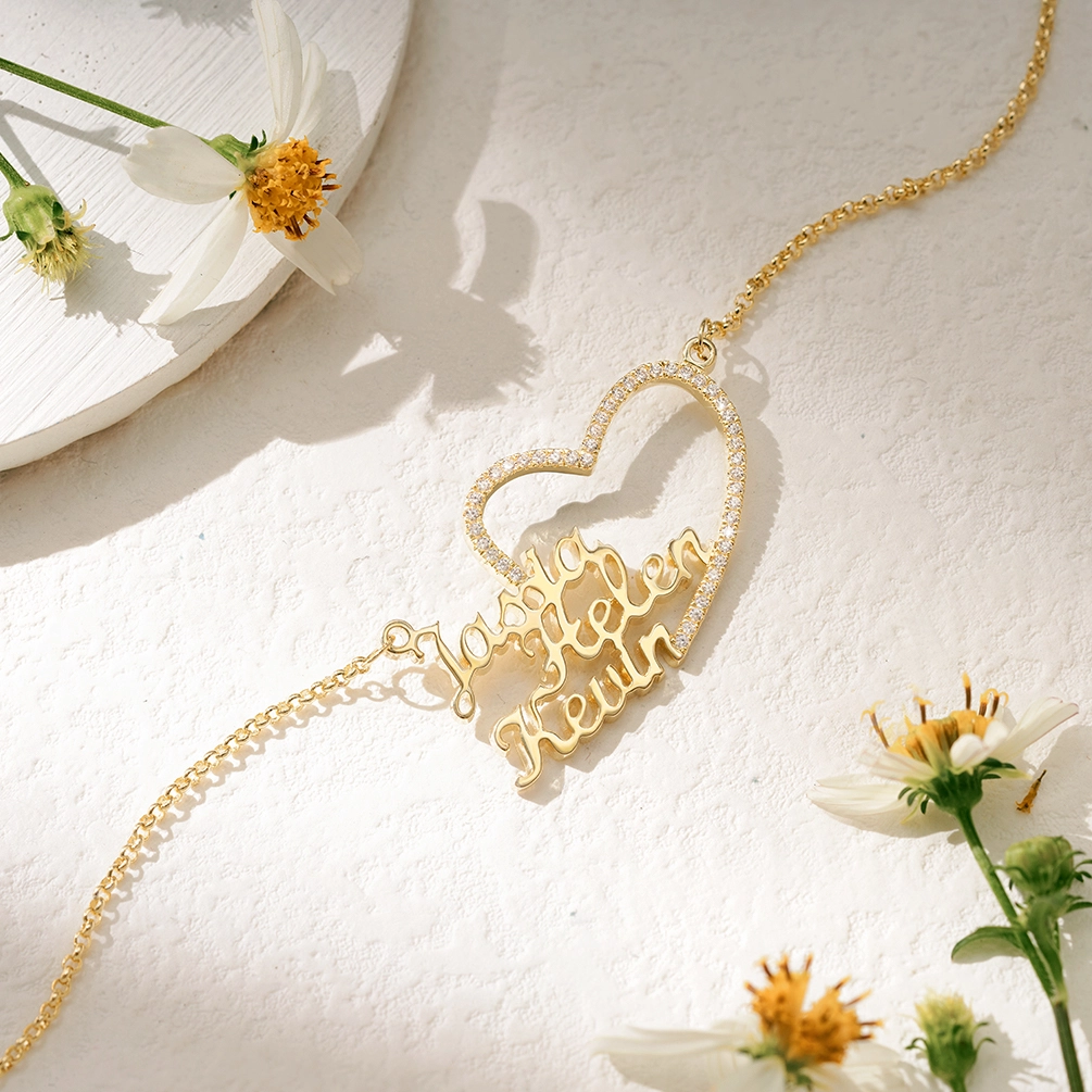 Diamond Heart Multiple Names Necklace