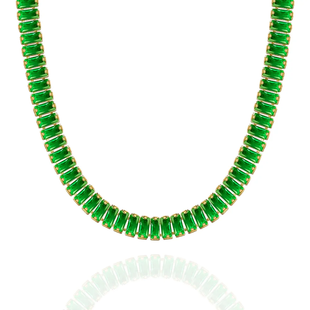 Green Baguette Tennis Necklace