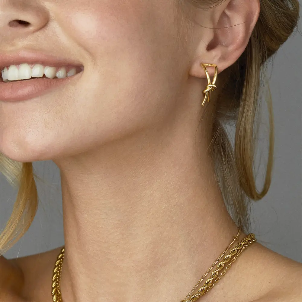 Gold Geometric Twisted Hoop Earrings